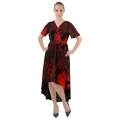 Dark Forest Jungle Plant Black Red Tree Front Wrap High Low Dress by Semog4