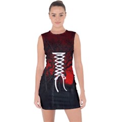 Dark Forest Jungle Plant Black Red Tree Lace Up Front Bodycon Dress by Semog4