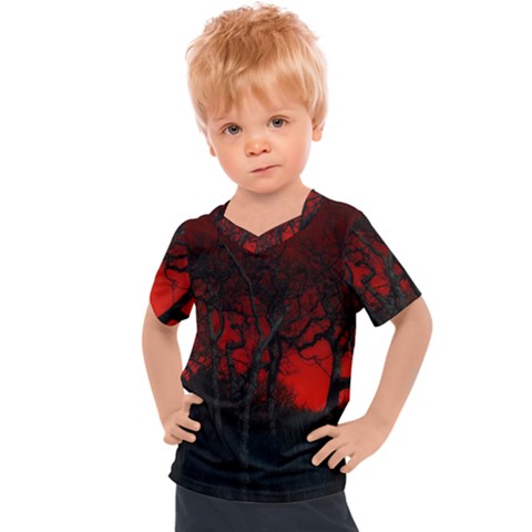 Dark Forest Jungle Plant Black Red Tree Kids  Sports Tee by Semog4