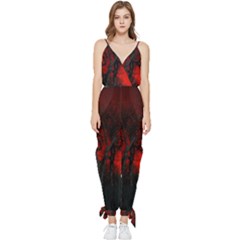 Dark Forest Jungle Plant Black Red Tree Sleeveless Tie Ankle Chiffon Jumpsuit by Semog4