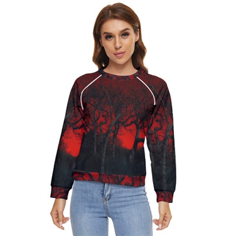 Dark Forest Jungle Plant Black Red Tree Women s Long Sleeve Raglan Tee by Semog4