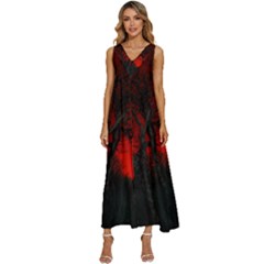 Dark Forest Jungle Plant Black Red Tree V-neck Sleeveless Loose Fit Overalls