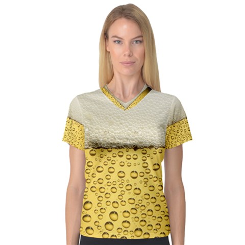 Texture Pattern Macro Glass Of Beer Foam White Yellow Art V-neck Sport Mesh Tee by Semog4