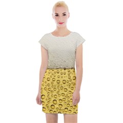 Texture Pattern Macro Glass Of Beer Foam White Yellow Art Cap Sleeve Bodycon Dress by Semog4