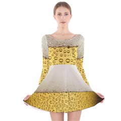 Texture Pattern Macro Glass Of Beer Foam White Yellow Art Long Sleeve Velvet Skater Dress by Semog4