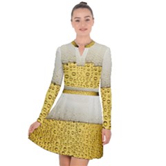 Texture Pattern Macro Glass Of Beer Foam White Yellow Art Long Sleeve Panel Dress by Semog4