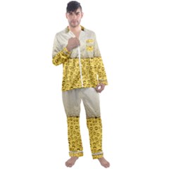 Texture Pattern Macro Glass Of Beer Foam White Yellow Art Men s Long Sleeve Satin Pajamas Set by Semog4