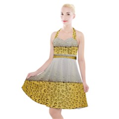 Texture Pattern Macro Glass Of Beer Foam White Yellow Art Halter Party Swing Dress  by Semog4