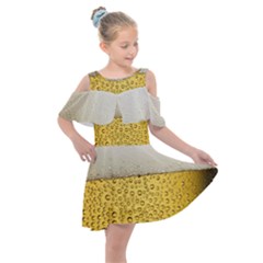 Texture Pattern Macro Glass Of Beer Foam White Yellow Art Kids  Shoulder Cutout Chiffon Dress by Semog4