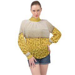 Texture Pattern Macro Glass Of Beer Foam White Yellow Art High Neck Long Sleeve Chiffon Top by Semog4