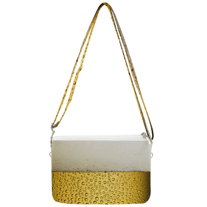 Texture Pattern Macro Glass Of Beer Foam White Yellow Art Double Gusset Crossbody Bag