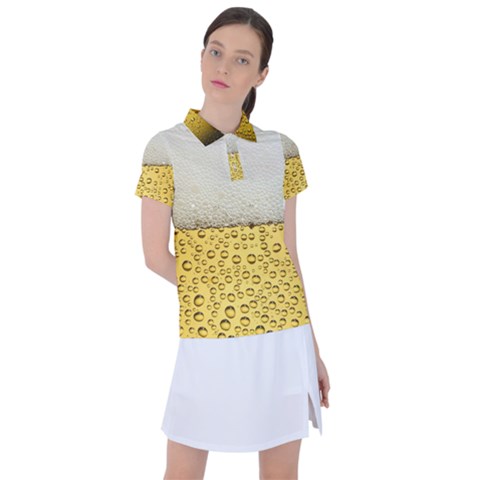 Texture Pattern Macro Glass Of Beer Foam White Yellow Art Women s Polo Tee by Semog4