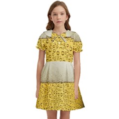 Texture Pattern Macro Glass Of Beer Foam White Yellow Art Kids  Bow Tie Puff Sleeve Dress by Semog4