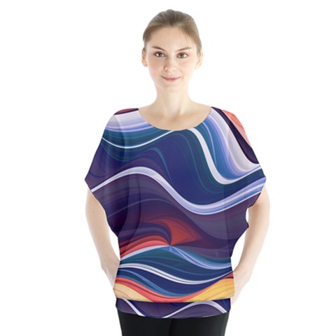 Wave Of Abstract Colors Batwing Chiffon Blouse by Semog4