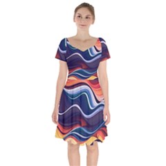 Wave Of Abstract Colors Short Sleeve Bardot Dress