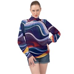 Wave Of Abstract Colors High Neck Long Sleeve Chiffon Top by Semog4