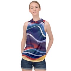 Wave Of Abstract Colors High Neck Satin Top by Semog4