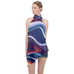 Wave Of Abstract Colors Halter Asymmetric Satin Top by Semog4