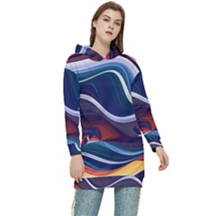 Wave Of Abstract Colors Women s Long Oversized Pullover Hoodie by Semog4