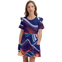 Wave Of Abstract Colors Kids  Frilly Sleeves Pocket Dress by Semog4