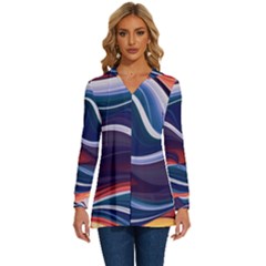 Wave Of Abstract Colors Long Sleeve Drawstring Hooded Top