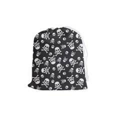 Skull-crossbones-seamless-pattern-holiday-halloween-wallpaper-wrapping-packing-backdrop Drawstring Pouch (medium) by Ravend