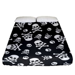 Skull-crossbones-seamless-pattern-holiday-halloween-wallpaper-wrapping-packing-backdrop Fitted Sheet (queen Size) by Ravend