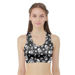 Skull-crossbones-seamless-pattern-holiday-halloween-wallpaper-wrapping-packing-backdrop Sports Bra With Border by Ravend