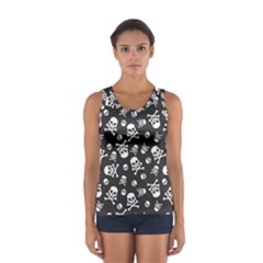 Skull-crossbones-seamless-pattern-holiday-halloween-wallpaper-wrapping-packing-backdrop Sport Tank Top  by Ravend