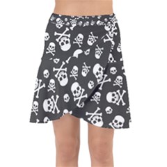 Skull-crossbones-seamless-pattern-holiday-halloween-wallpaper-wrapping-packing-backdrop Wrap Front Skirt by Ravend