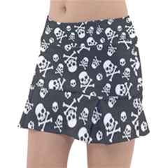 Skull-crossbones-seamless-pattern-holiday-halloween-wallpaper-wrapping-packing-backdrop Classic Tennis Skirt by Ravend