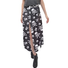 Skull-crossbones-seamless-pattern-holiday-halloween-wallpaper-wrapping-packing-backdrop Velour Split Maxi Skirt by Ravend