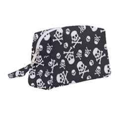 Skull-crossbones-seamless-pattern-holiday-halloween-wallpaper-wrapping-packing-backdrop Wristlet Pouch Bag (medium) by Ravend