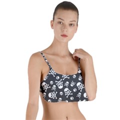 Skull-crossbones-seamless-pattern-holiday-halloween-wallpaper-wrapping-packing-backdrop Layered Top Bikini Top  by Ravend