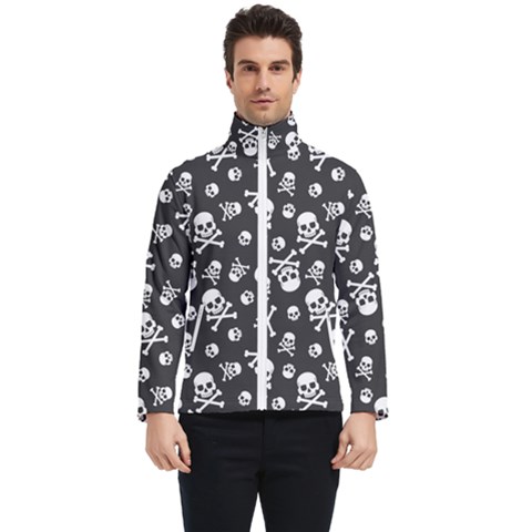 Skull-crossbones-seamless-pattern-holiday-halloween-wallpaper-wrapping-packing-backdrop Men s Bomber Jacket by Ravend