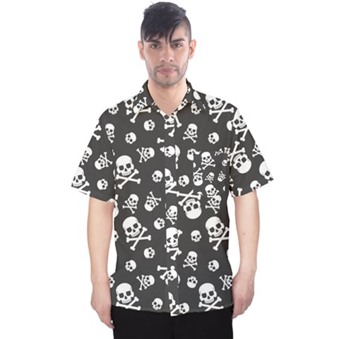 Skull-crossbones-seamless-pattern-holiday-halloween-wallpaper-wrapping-packing-backdrop Men s Hawaii Shirt by Ravend