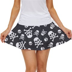 Skull-crossbones-seamless-pattern-holiday-halloween-wallpaper-wrapping-packing-backdrop Women s Skort