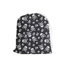 Skull-crossbones-seamless-pattern-holiday-halloween-wallpaper-wrapping-packing-backdrop Drawstring Pouch (large) by Ravend