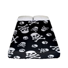 Skull-crossbones-seamless-pattern-holiday-halloween-wallpaper-wrapping-packing-backdrop Fitted Sheet (full/ Double Size) by Ravend