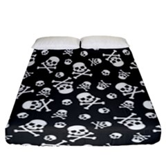 Skull-crossbones-seamless-pattern-holiday-halloween-wallpaper-wrapping-packing-backdrop Fitted Sheet (california King Size) by Ravend