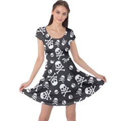 Skull-crossbones-seamless-pattern-holiday-halloween-wallpaper-wrapping-packing-backdrop Cap Sleeve Dress by Ravend