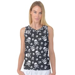 Skull-crossbones-seamless-pattern-holiday-halloween-wallpaper-wrapping-packing-backdrop Women s Basketball Tank Top by Ravend