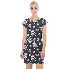 Skull-crossbones-seamless-pattern-holiday-halloween-wallpaper-wrapping-packing-backdrop Cap Sleeve Bodycon Dress by Ravend