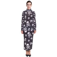 Skull-crossbones-seamless-pattern-holiday-halloween-wallpaper-wrapping-packing-backdrop Turtleneck Maxi Dress by Ravend