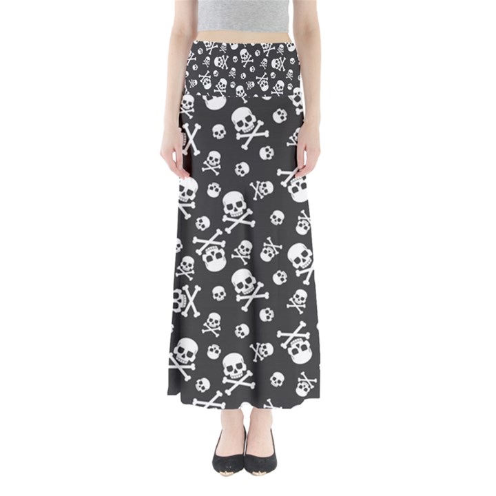 Skull-crossbones-seamless-pattern-holiday-halloween-wallpaper-wrapping-packing-backdrop Full Length Maxi Skirt