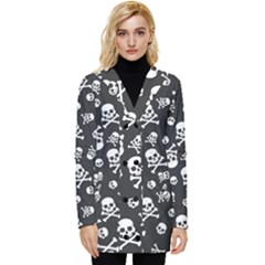 Skull-crossbones-seamless-pattern-holiday-halloween-wallpaper-wrapping-packing-backdrop Button Up Hooded Coat  by Ravend