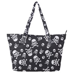 Skull-crossbones-seamless-pattern-holiday-halloween-wallpaper-wrapping-packing-backdrop Full Print Shoulder Bag by Ravend