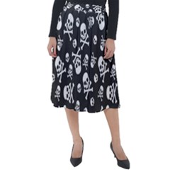 Skull-crossbones-seamless-pattern-holiday-halloween-wallpaper-wrapping-packing-backdrop Classic Velour Midi Skirt  by Ravend