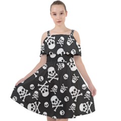 Skull-crossbones-seamless-pattern-holiday-halloween-wallpaper-wrapping-packing-backdrop Cut Out Shoulders Chiffon Dress by Ravend