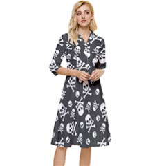 Skull-crossbones-seamless-pattern-holiday-halloween-wallpaper-wrapping-packing-backdrop Classy Knee Length Dress by Ravend